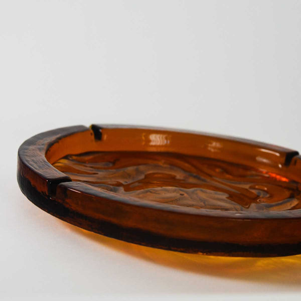 Vintage Blenko Extra Large Mid-Century Amber Glass Sun Face Cigar Dish