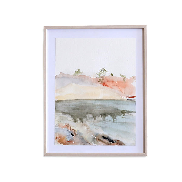 Josh Peters Framed Landscape Watercolor on Paper "Heard Pond, April"