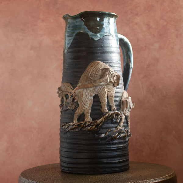 Sumida Gawa Pottery Pitcher with Elephant Relief