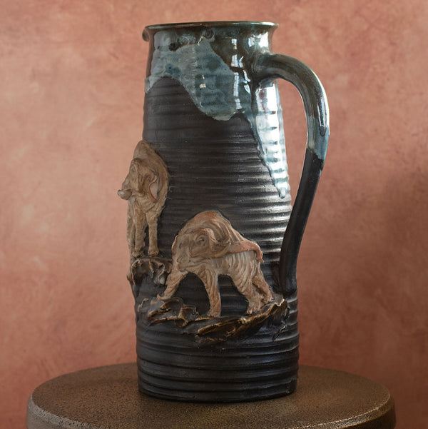 Sumida Gawa Pottery Pitcher with Elephant Relief