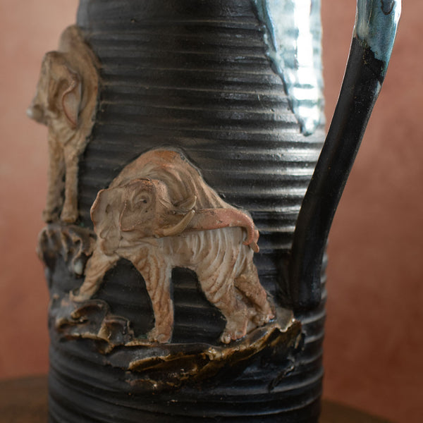 Sumida Gawa Pottery Pitcher with Elephant Relief