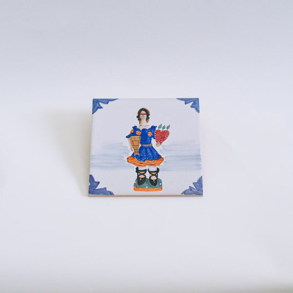 Hand-Painted Portuguese Tile – Traditional Woman Design on Terracotta