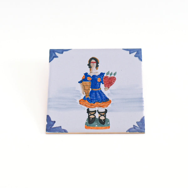 Hand-Painted Portuguese Tile – Traditional Woman Design on Terracotta