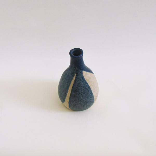 Handcrafted Blue and Natural Clay Ceramic Vase