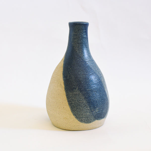 Handcrafted Blue and Natural Clay Ceramic Vase