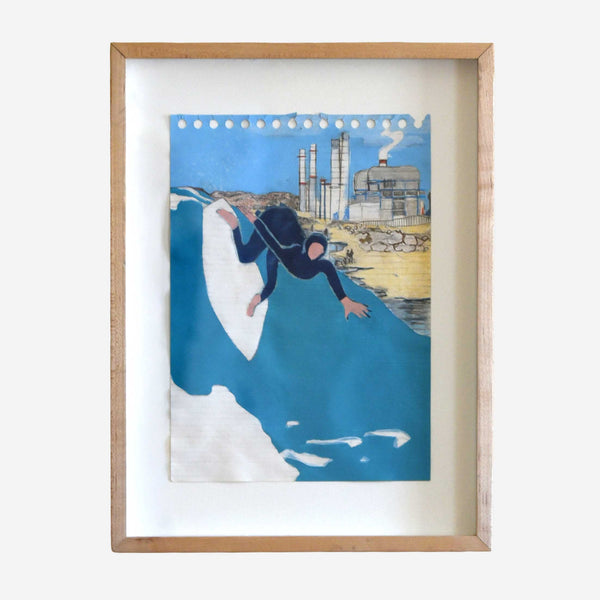 Scoli Acosta — Surfer and Industrial Landscape on Acrylic and Pencil on Paper