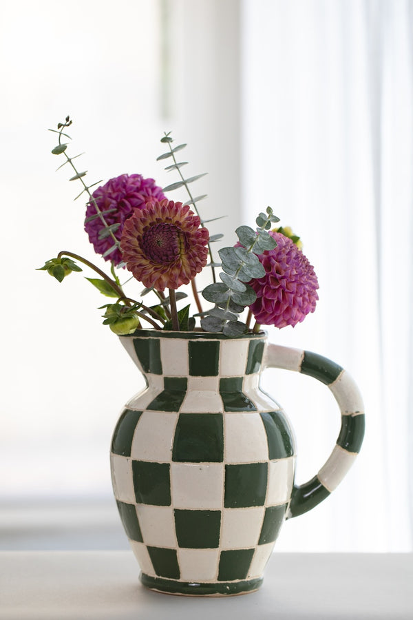 Checkered Mid Century Ceramic Pitcher