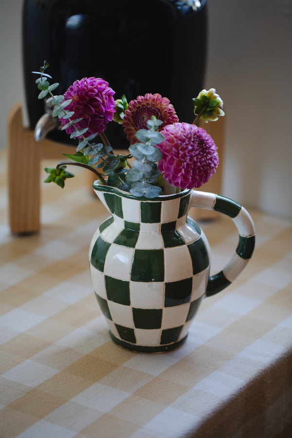 Checkered Mid Century Ceramic Pitcher